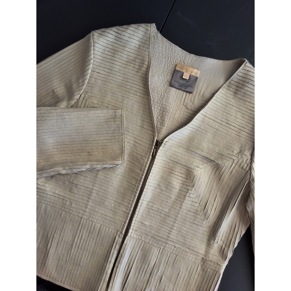 Wilsons Leather Collarless Jacket Geometric Pattern Unique Western Moto